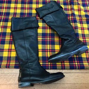 Aldo Magri Black Leather Fold Over Tall Boots
